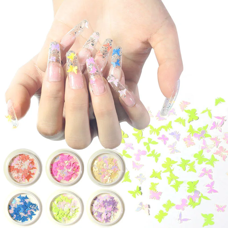 

14 Color Butterfly Wood Pulp Sequins Nail Ornament Patch 3D Nail Art Decoration, As picture