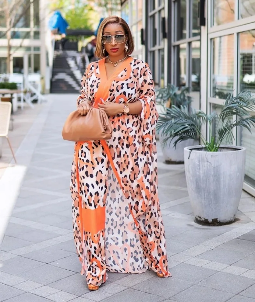

2021 New African Folk Dress Fashion Chiffon Digital Print Wide-Leg Ladies 2-piece Set, Picture