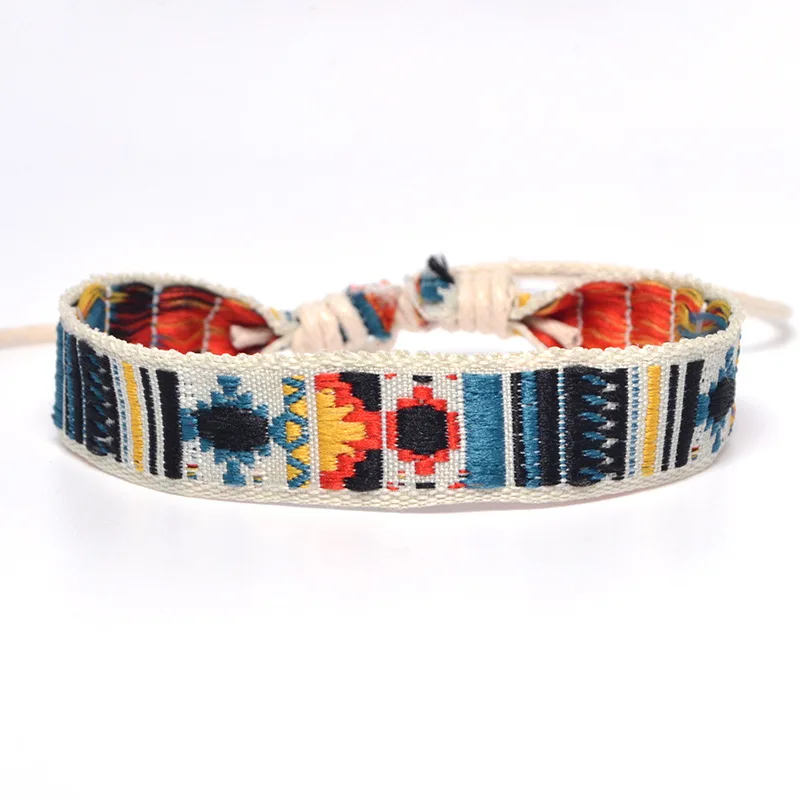 

Length Adjustable Bohemian Geometric Jacquard Tribal Aztec Embroidery Fabric Strap Bracelet, As per picture is