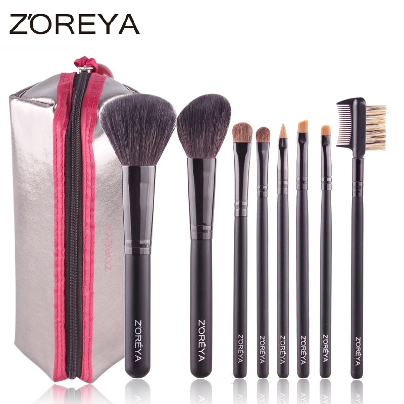 

ZOREYA 8pcs Advanced Cosmetic Tools Cosmetic Case With Pencil Case Make Up Brushes, Black