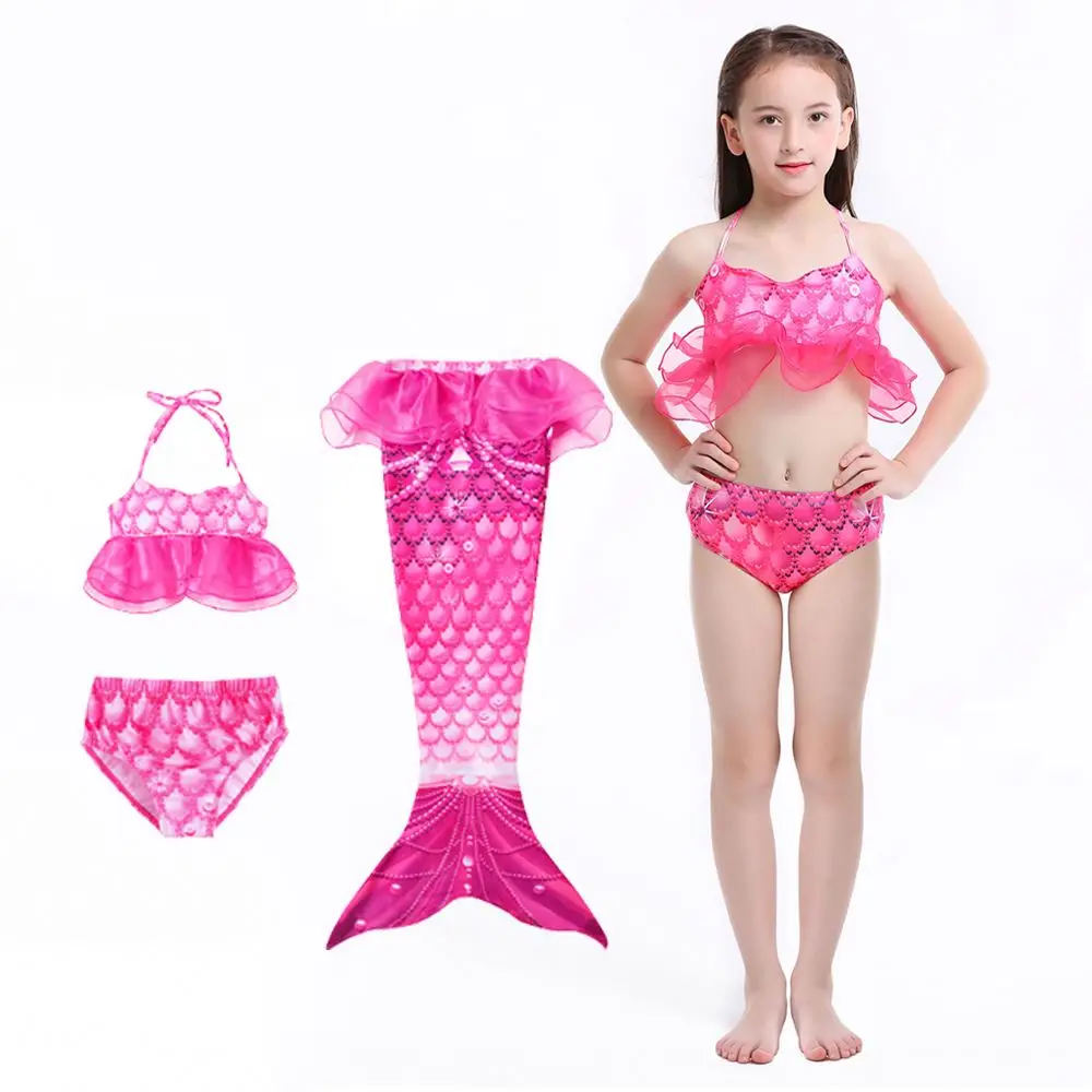 

2021 Baby Children Kids Cola de Sirena Swimsuits Traje 3 PCS Girls Swimwear Flipper Kids Mermaid Tail with Monofin Swimwear, 5 colors