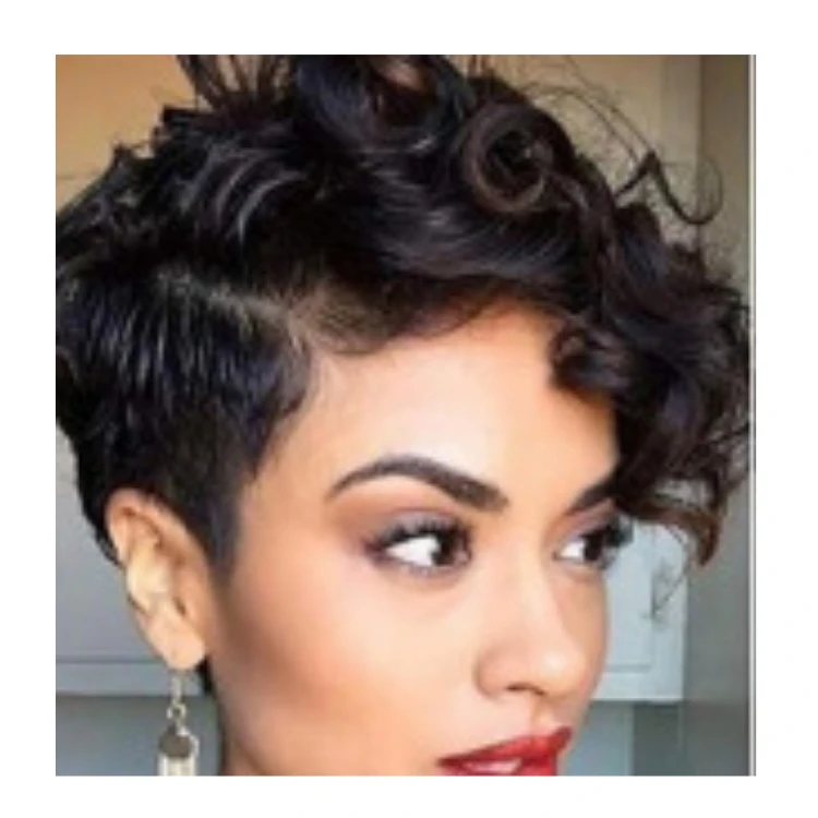 

Fashion Ladies Short Hair Wig With Small Curly Hair Suitable For Any Face Shape Black Wine Red, Picture shows
