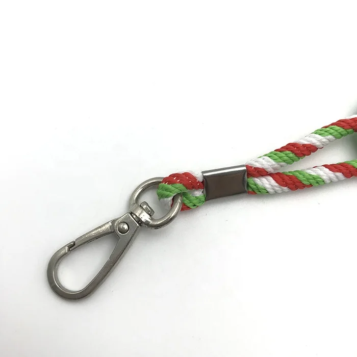 _Custom logo nylon material neck strap coach round cord string roll lanyard 