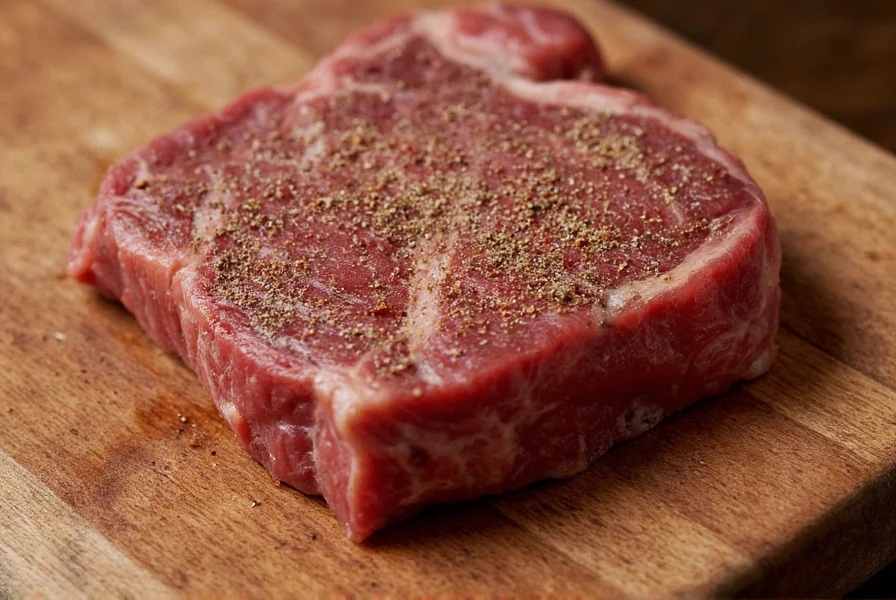 Chef's hands evenly applying kosher salt to steak surface
