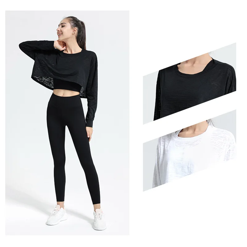 

Women Yoga Shirt Long Sleeve Running T-shirt Breathable Sport Fitness Yoga Top, Picture shows
