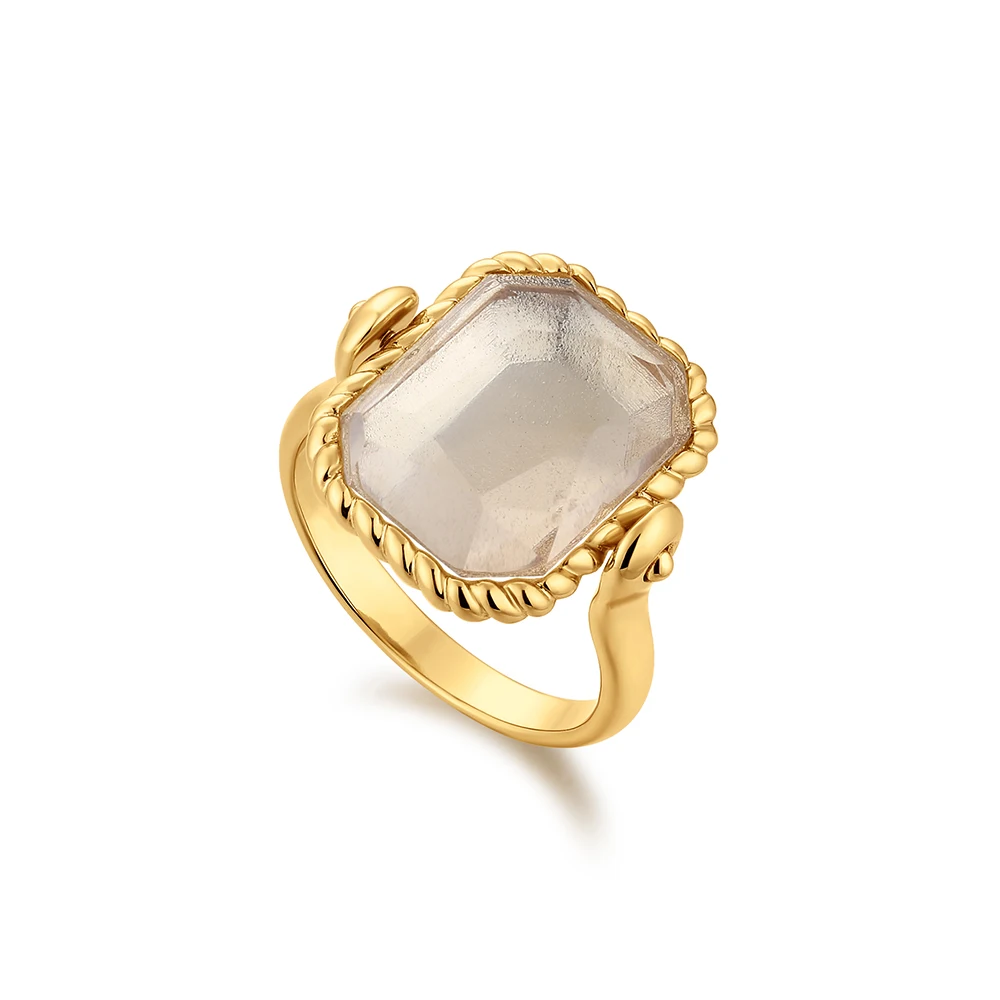

Fashion Beautiful Gemstone Ring 18K Gold Plated Brass Ring Engagement Bands For Woman