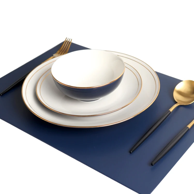 

Porcelain Fine Bone China Modern Blue Turkish Gold Rim Dinner Plates Set 16pcs Dinnerware Sets Ceramic