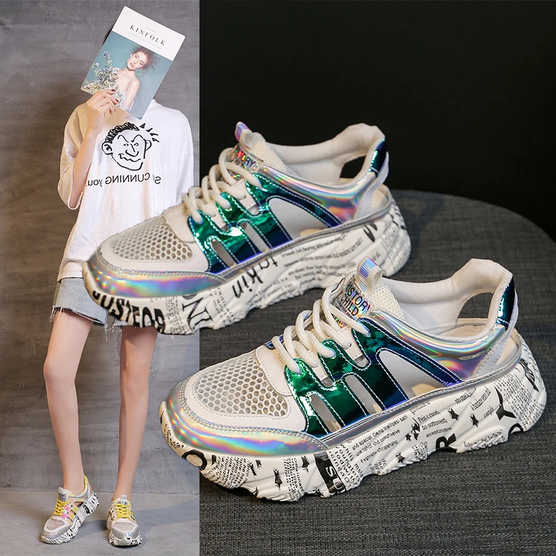 

2020 Ladies Chunky Platform Sneakers Fashion White Tenis Female Casual Shoes Woman Walking Cutout Womens Vulcanized Shoes