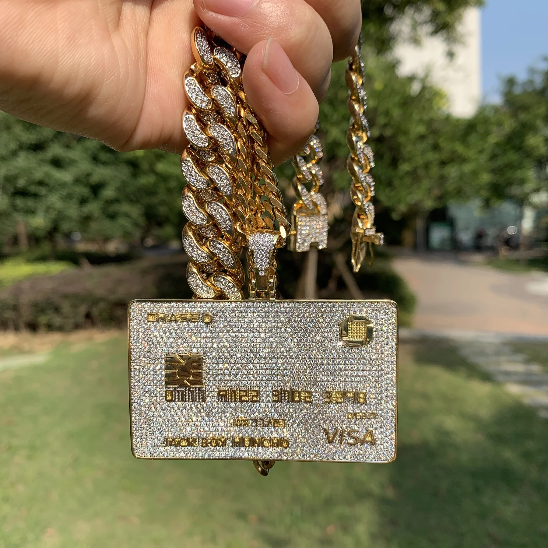 

2019 New Arrival High-end Hiphop Jewelry Iced Out Colorful Zircon Credit Card Bank Card Shape Pendant Necklace for Men, Gold, silver, black, mix color