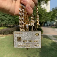

2019 New Arrival High-end Hiphop Jewelry Iced Out Colorful Zircon Credit Card Bank Card Shape Pendant Necklace for Men