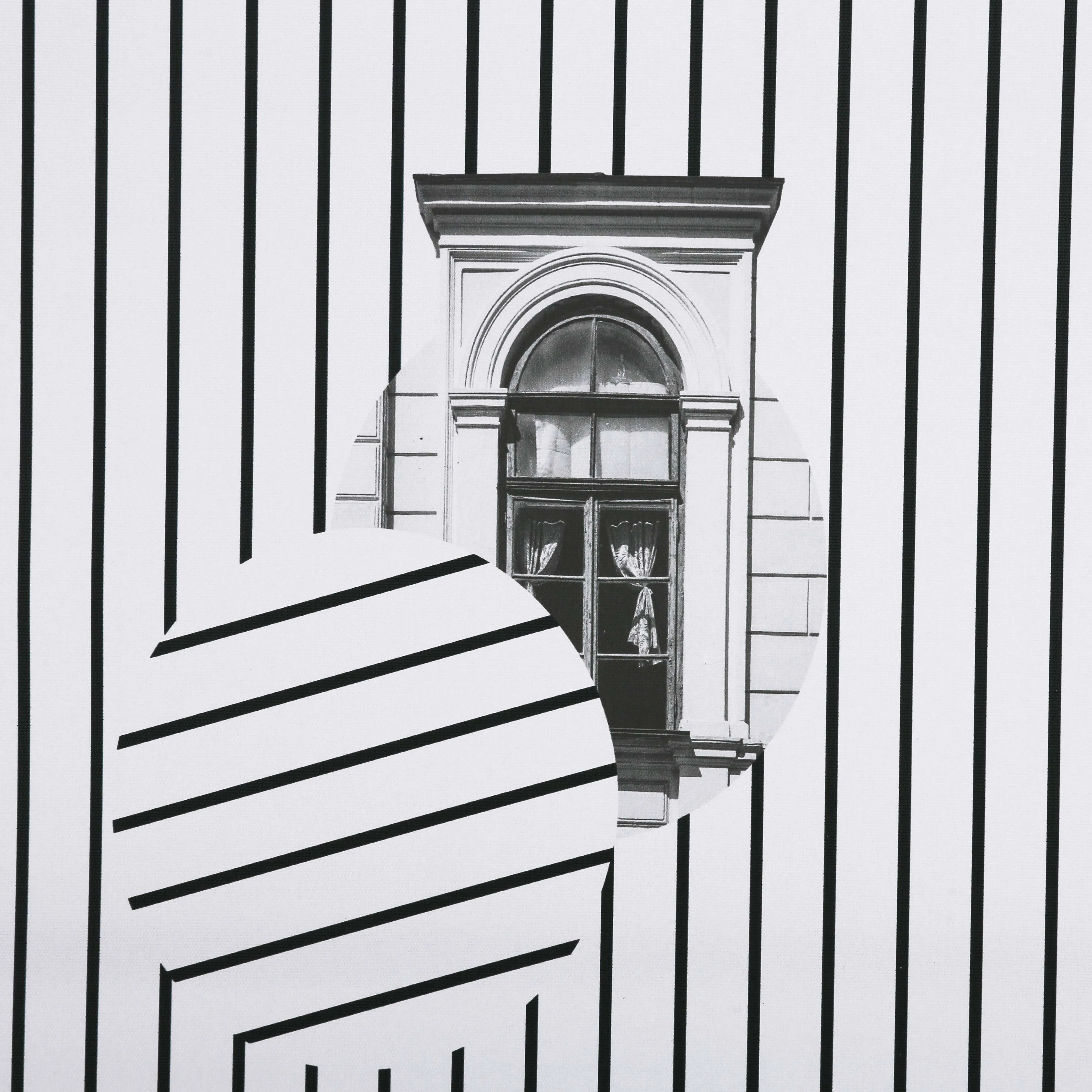 极简主义线条艺术版画窗口设计黑白轻木框架浮动数码图片帆布框架