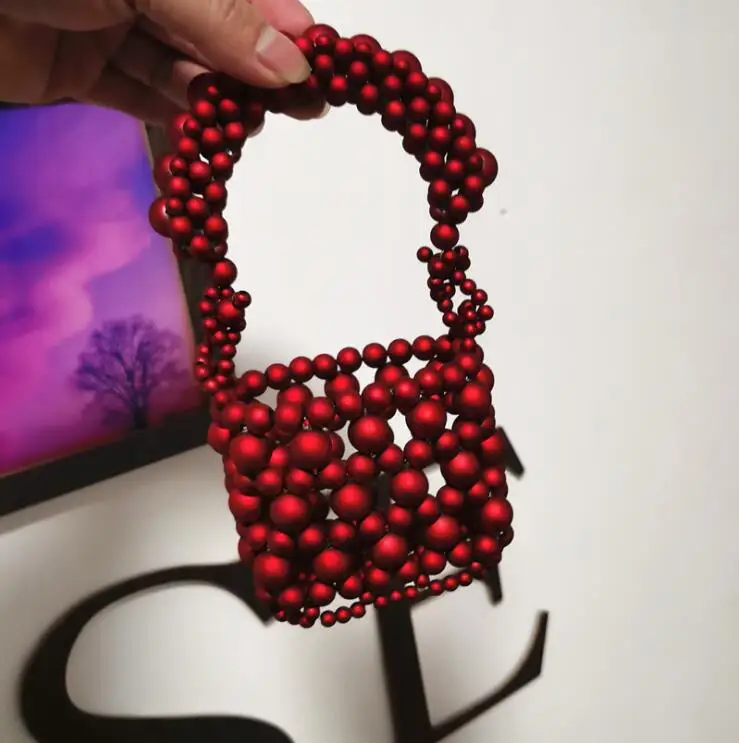 

red beaded messenger pearl bag Hand-woven evening beaded bag fashion lady mini bags