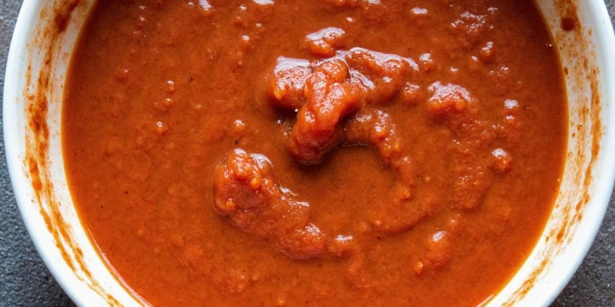 Close-up of blended guajillo sauce in a blender