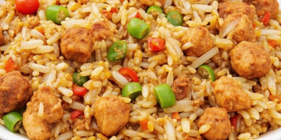 Ingredients used in arroz con pollo arranged neatly