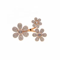 

open flower ring rose gold color micro pave cz dainsy flowers 3 flower resizable fashion finger jewelry