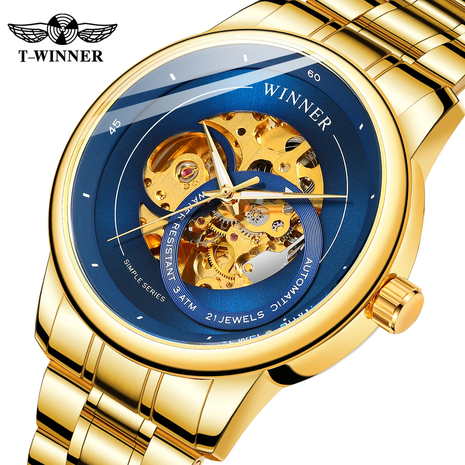 

Stainless Steel Strap China T-WINNER wholesale Luxury Minimalist Mechanical Men Wristwatch