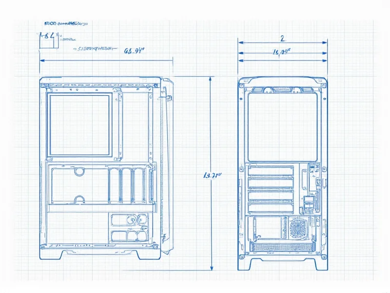 Blueprint sketch of custom PC case dimensions