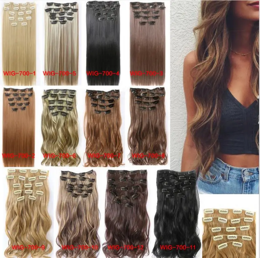 

16 clips 5 hair pieces high temperature fiber clip in synthetic hair extension