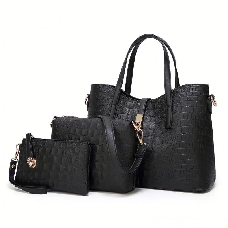 

3 Pcs Bags Set Design High Quality Women Luxury Crocodile Print PU Leather Shoulder Bag Handbags for Girls