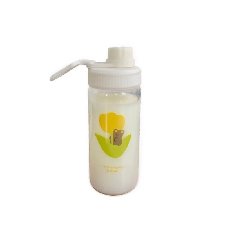 

wholesale high borosilicate glass bottle student portable drinking bottle with lid manufacturers, Bear printing