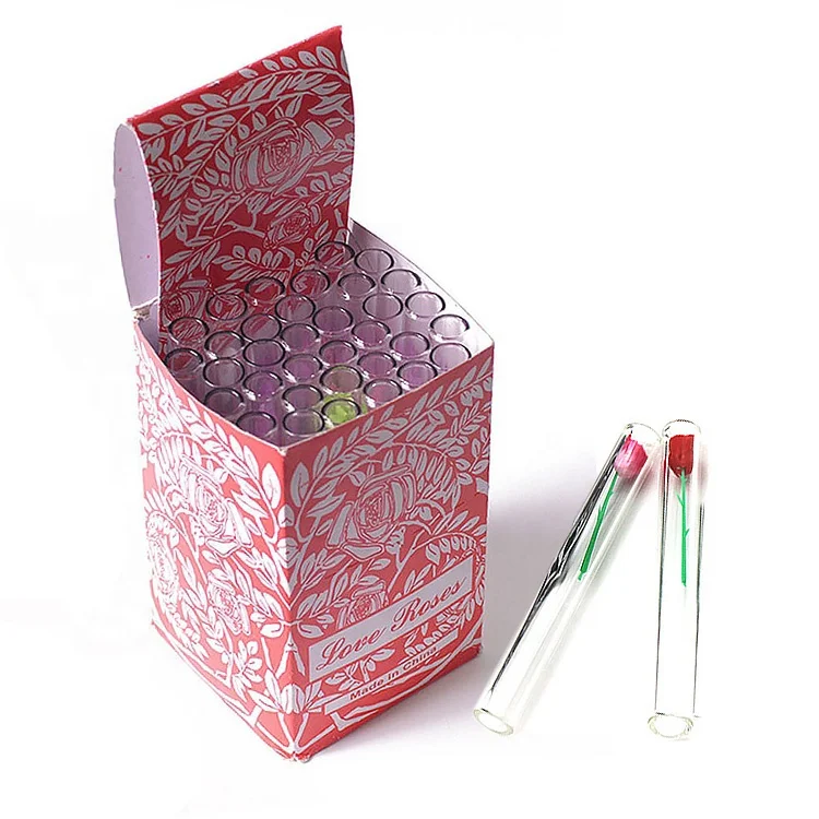 

Hot selling glass cigarette holder pipe straight pipe100mm Tube With Flower 36 Pcs LOVE ROSE Smoking Pipe Accessories Wholesale