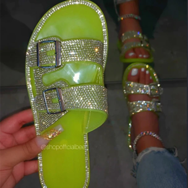 

trendy summer women shoes Hard-Wearing slides footwear women's slippers Light Weight diamond jelly sandals, Black, orange, brown, biege