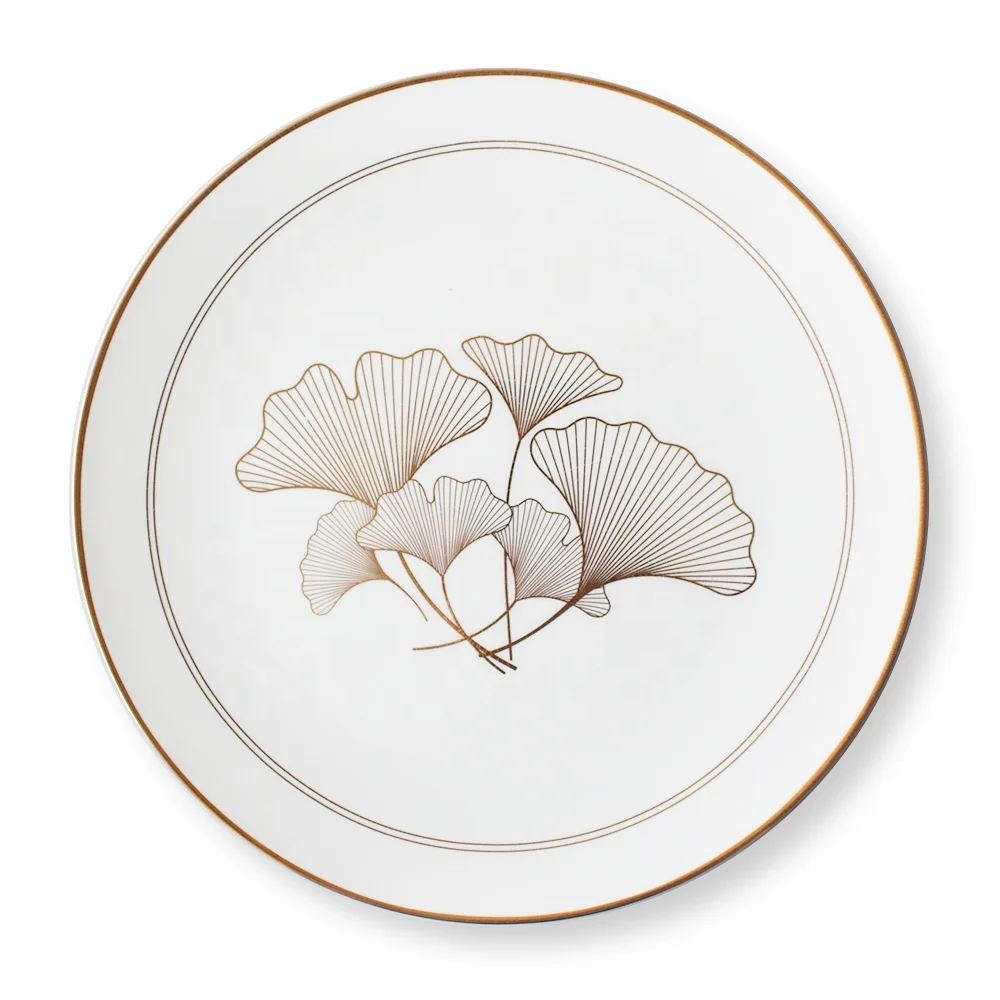 

Wholesale cream charger gold dinnerware porcelain restaurant ceramic plates, Coconutleave