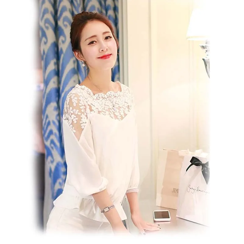 

2019 Newest Blouse Ladies Girl Three Quarter Sleeve Lace Hollow Casual Chiffon Blouse Crop Tops For Women, Customized