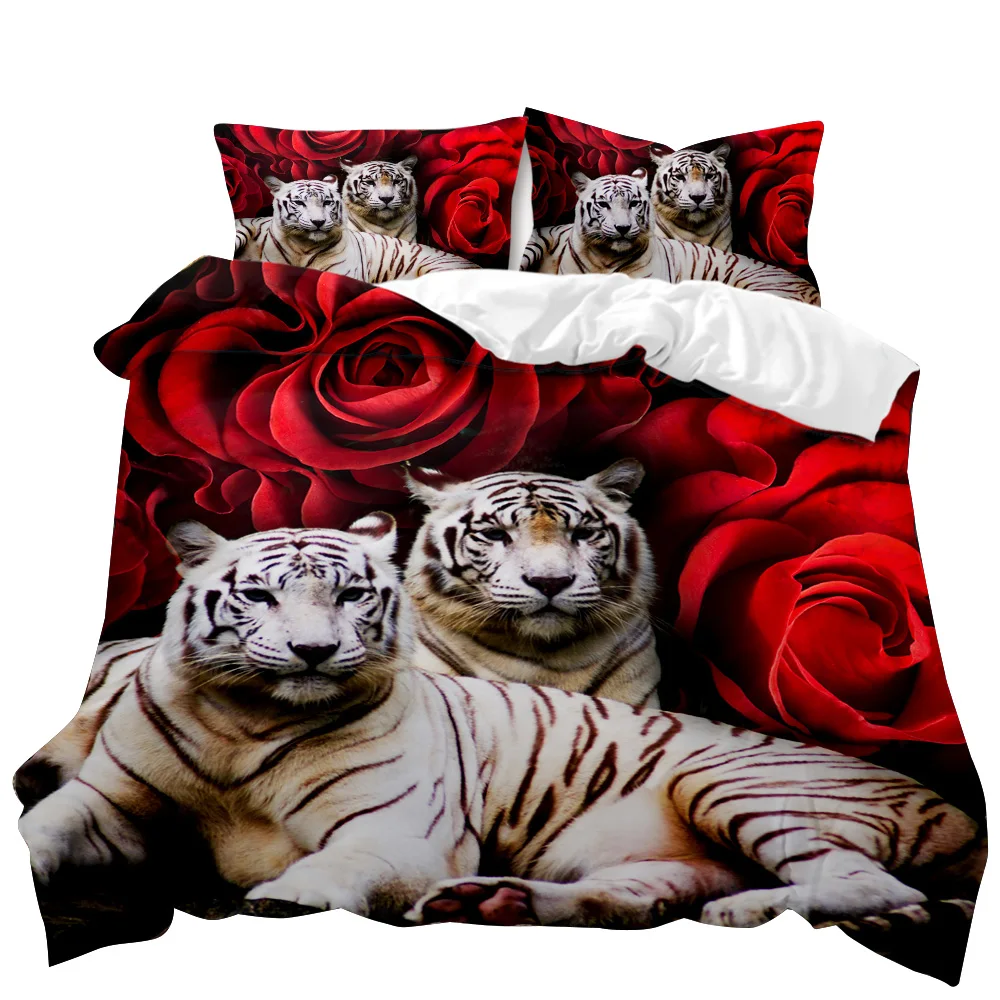 

Fashion tiger rose down quilt cover 3D printing animal series bedding set