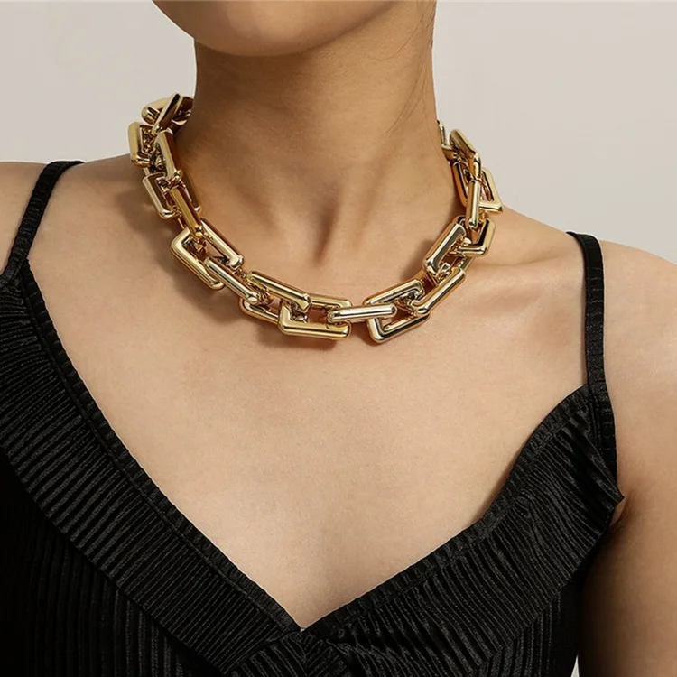 

Punk Thick Chain Choker Necklace Collar Statement Hip Hop Big Chunky Miami Cuban Gold Color Women Jewelry, Gold silver