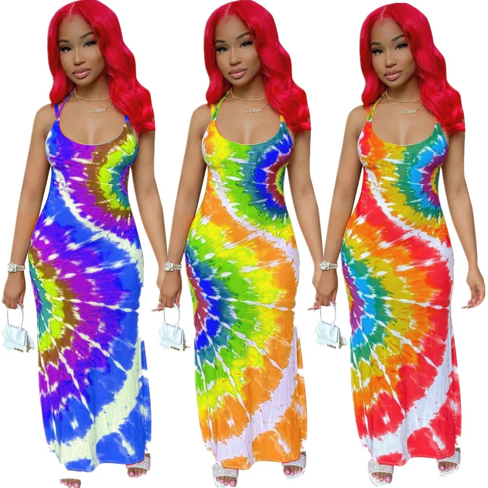 

2021Hot Sale Summer Sleeveless Tie-dye Casual fashionable Dresses For Woman