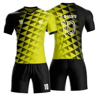 

Sublimation Printed Soccer Shirt OEM Custom Made Black And Yellow Kids Football Kits Uniform Team Custom Soccer Kit