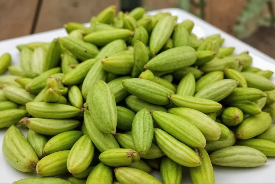 Close-up of green and black cardamom pods with seeds