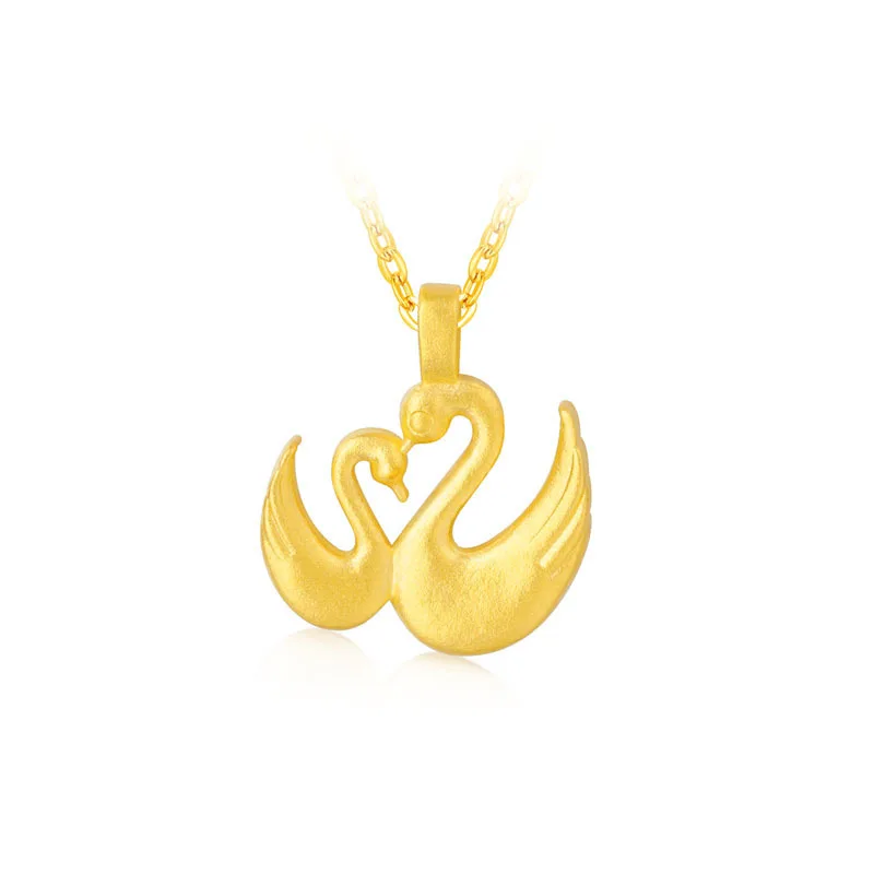 

Certified 3D Hard Gold Swan Pendant Pure Gold 999 Necklace Female 24K Gold Set Chain