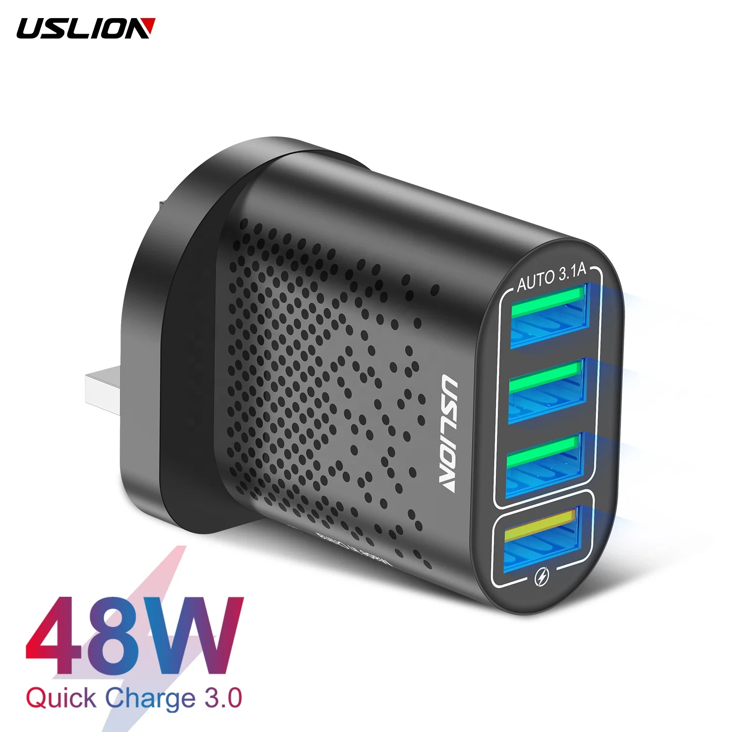 

USLION 2022 New Quick Charger 3.0 USB Charger 5V3A 48W EU US UK Plug Travel wall charger Adapter For iPhone/SamSung, Black/white