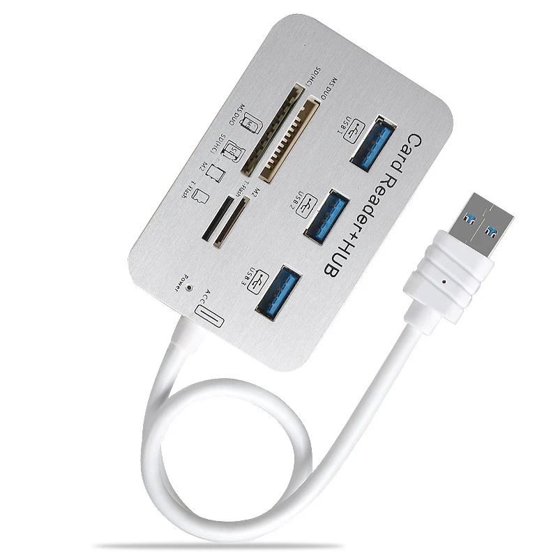 

Mini USB 3.0 Multi Hub + Card Reader COMBO High Speed USB Hub with MS/SD/M2/TF Card Reader 3 Ports USB Splitter for Laptop, White