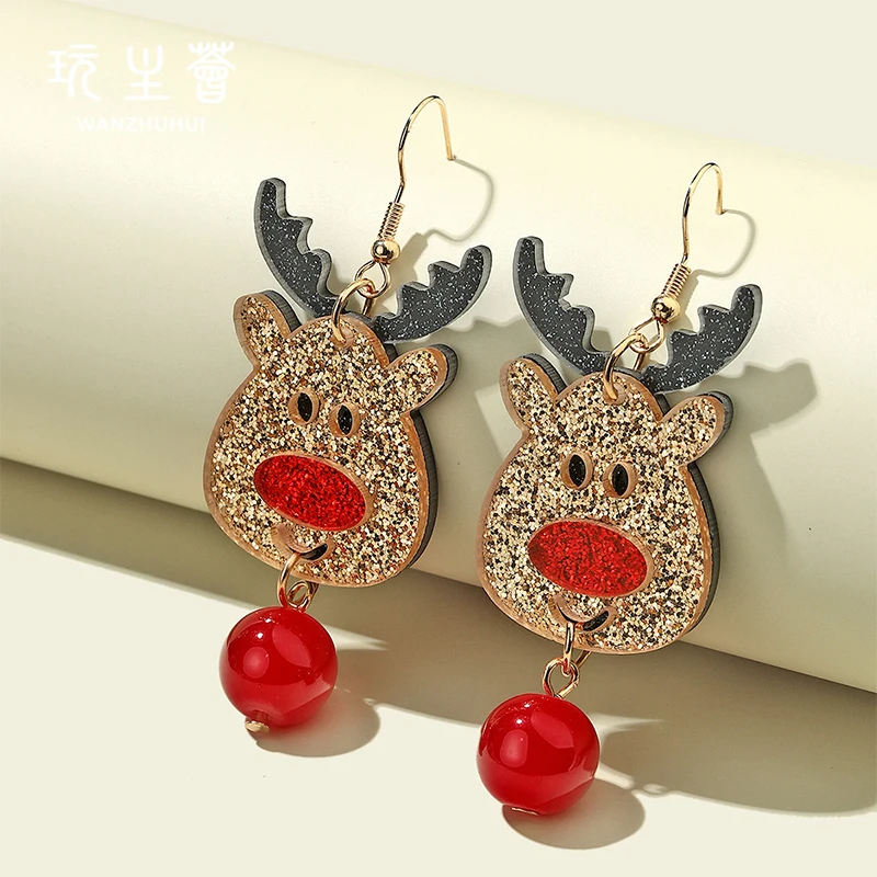 

Custom unique acrylic cute christmas reindeer pendant earring jewelry for women