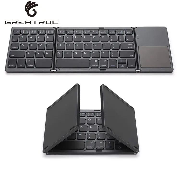 

Great Roc teclado inalambrico plegable rechargeable pocket three fold 64 keys mini wireless folding keyboard with touch pad, Black/silver/pearl grey/white