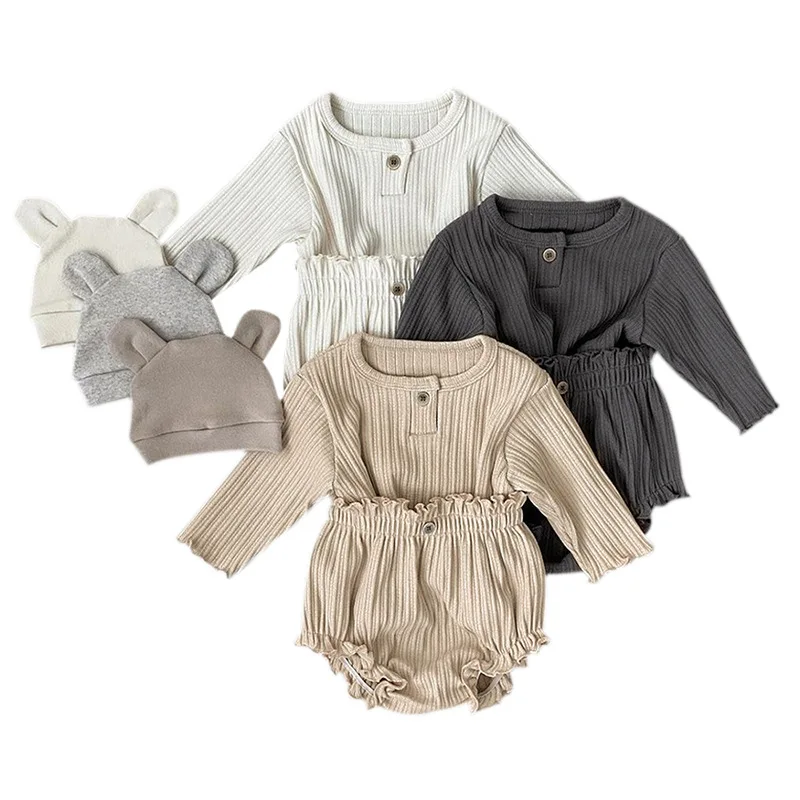 

2022 Spring Newborn Baby Outfit Kids Striped Tops+Bloomers 2pcs Set Lovely Baby Girls Boys Clothes Suit, As picture showed