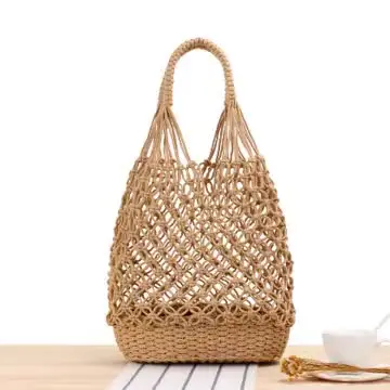 

High Quality Solid Color Fashion Simple Casual Knit Hollow Out Woven Beach Bags Large Straw Tote Bag Luxury Beach Bags