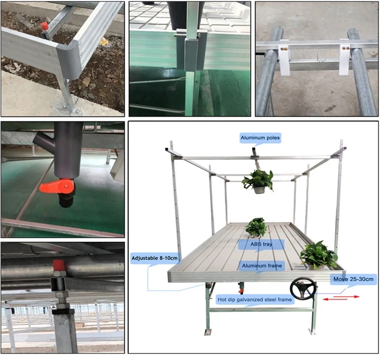 product water saving irrigation system greenhouse grow table bench abs flood tray seedbed adjustable height hot dip galvanized steel-5