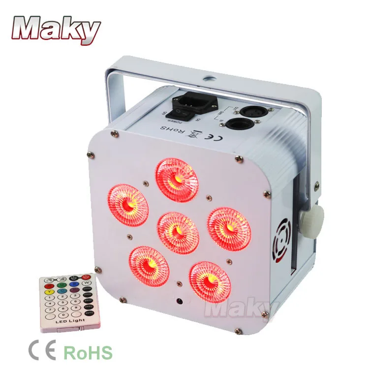 

MAKY newest!!led lights 6pcs rgbwa uv 6in1 Battery Powered & Wireless DMX 512 operated flat par light/Quad LED light