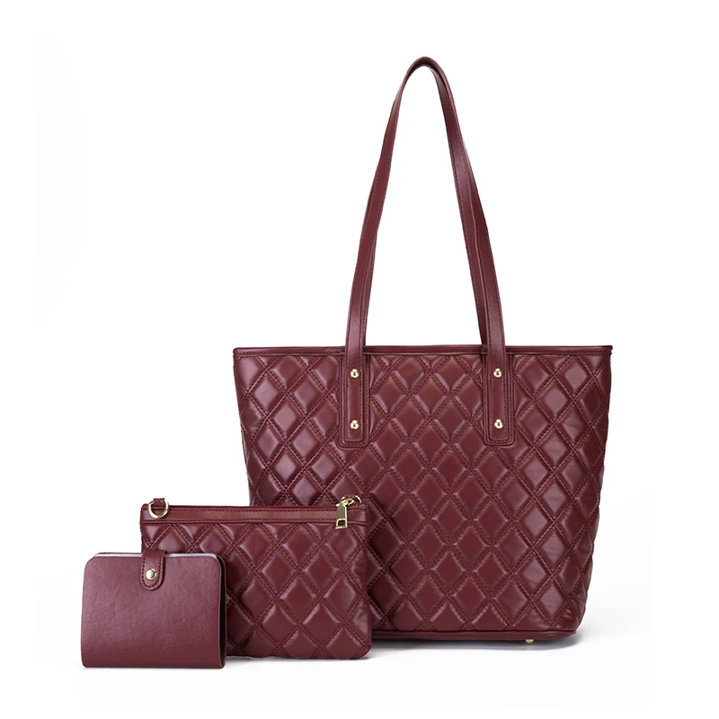 

handbags 2021 hand bags sets Hot selling high quality pu leather ladies Burgundy tote 3 pcs in 1 women set purses and handbags