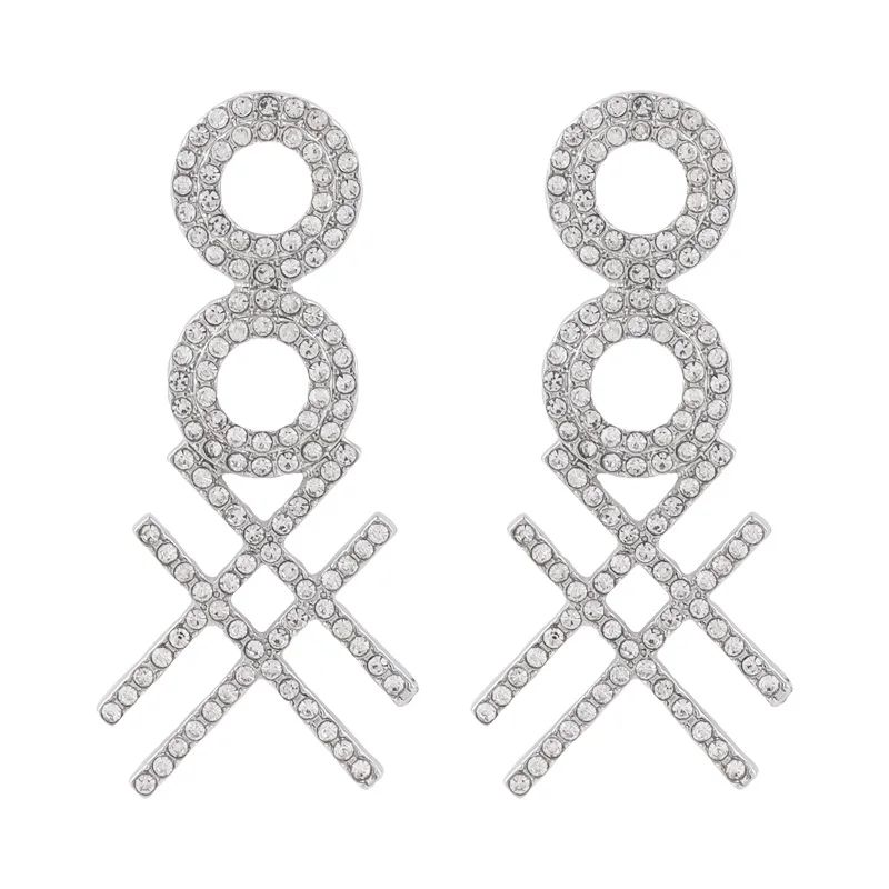

Newest Luxury Design Crystal Rhinestone Round Ooxx Drop Earring Geometric Diamond Ooxx Letter Drop Earrings For Women 2021