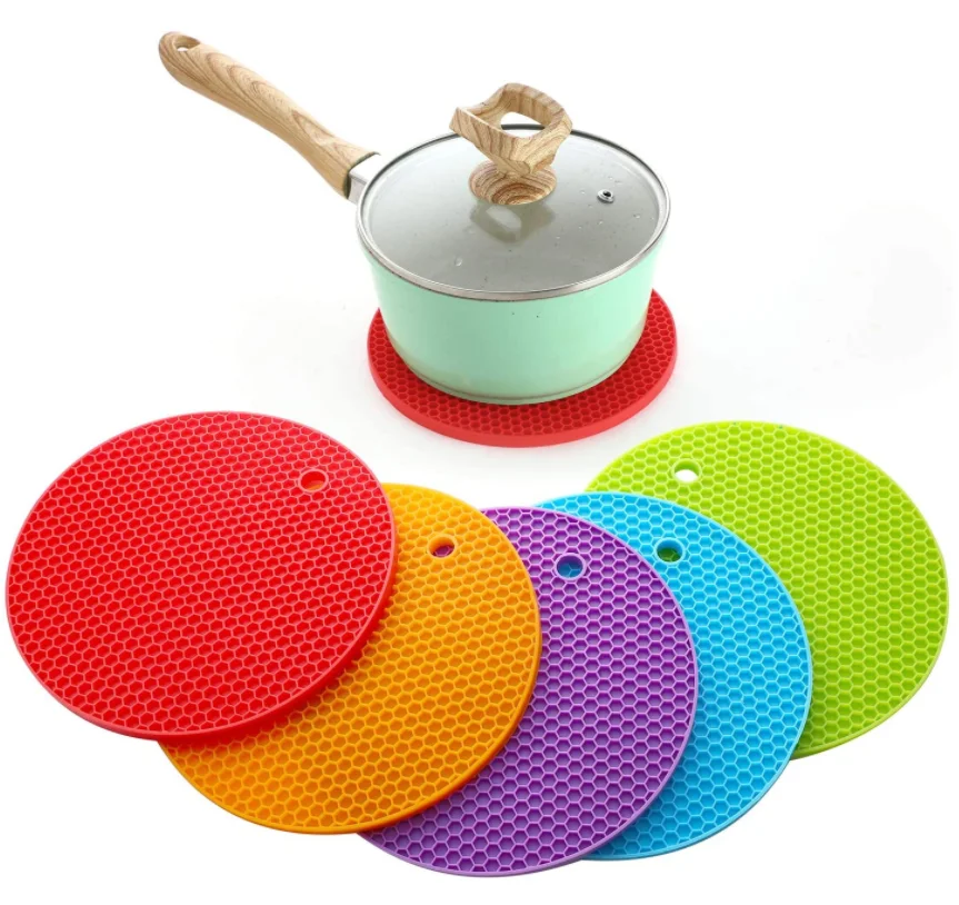 

Round Silicone Insulation Pad Pot Clip Multipurpose Kitchen Silicone Placemats Non Slip Pot Holder Drying Mat, 10 colors