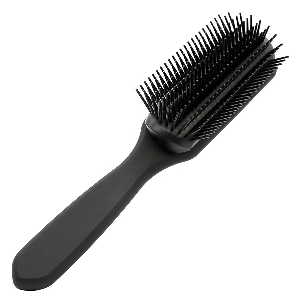 

Custom Logo Plastic Hair Brush Matte Handle Denman Styling Hair Brushes Black 9 Row Nylon Hair Brush