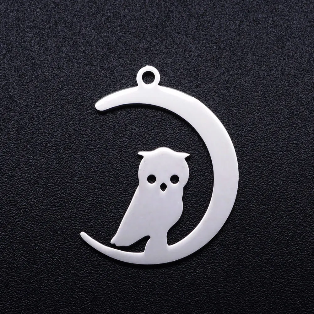 

Fashion Stainless Steel Polished Owl Moon Jewelry Pendant 5pcs/bag