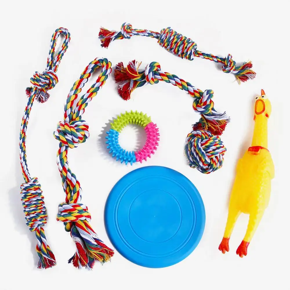 

Wholesale Dog Chew Toys Bite Cotton Rope Toys Pet Brushing Dog Teeth Cleaning Toy Set, Blue