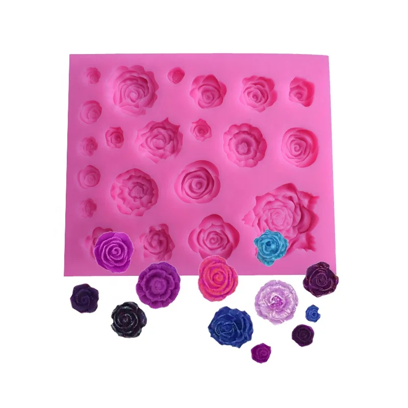 

Wholesale 21 Cavity 3D Rose Candy Chocolate Sugarcraft Cake Cupcake Topper Decoration Mold Fondant Silicone Molds, Pink, grey