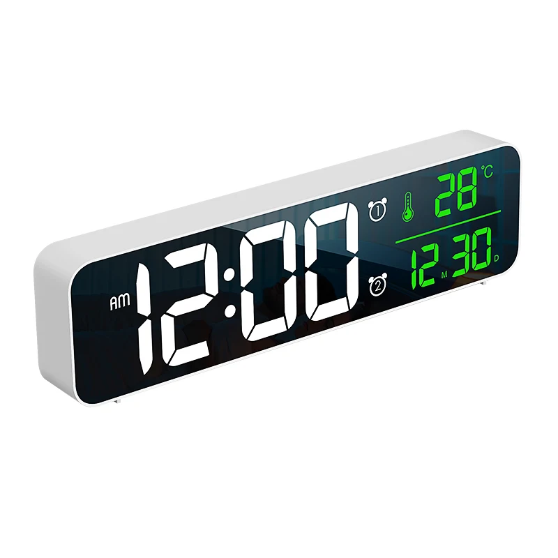 

Digital Mirror Alarm Clock Classic Music Brightness Sensor with 2 Alarm Setting for Bedroom Kitchen Hotel LED Clock, Black,white